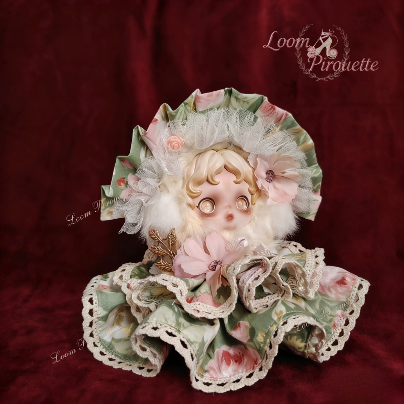 Skullpanda Handmade Clothes Set Outfit | Garden Collection Couture Dress in Green Tones