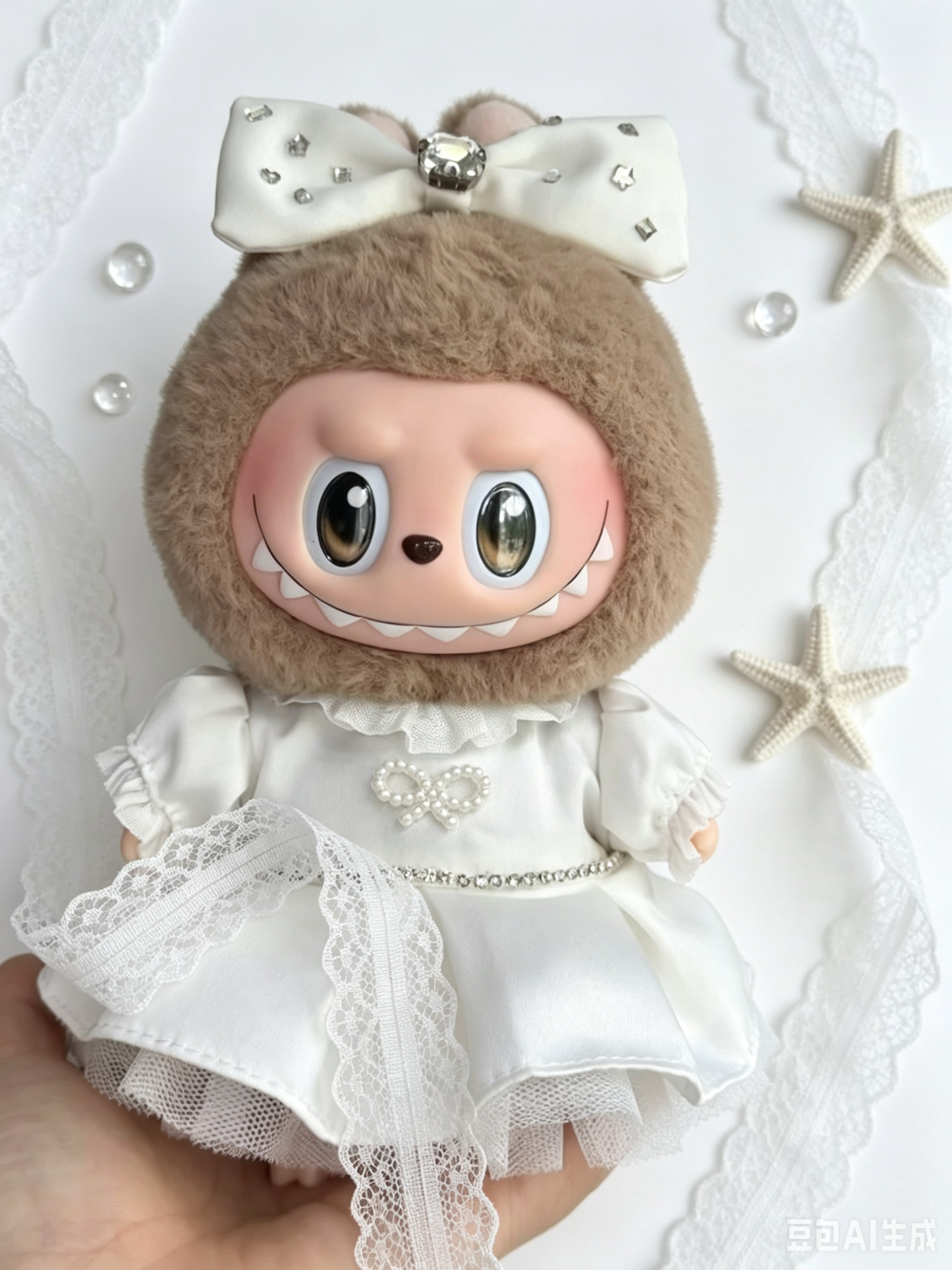 Labubu/Skullpanda Handmade Clothes Set Outfit | White Satin Formal Dress