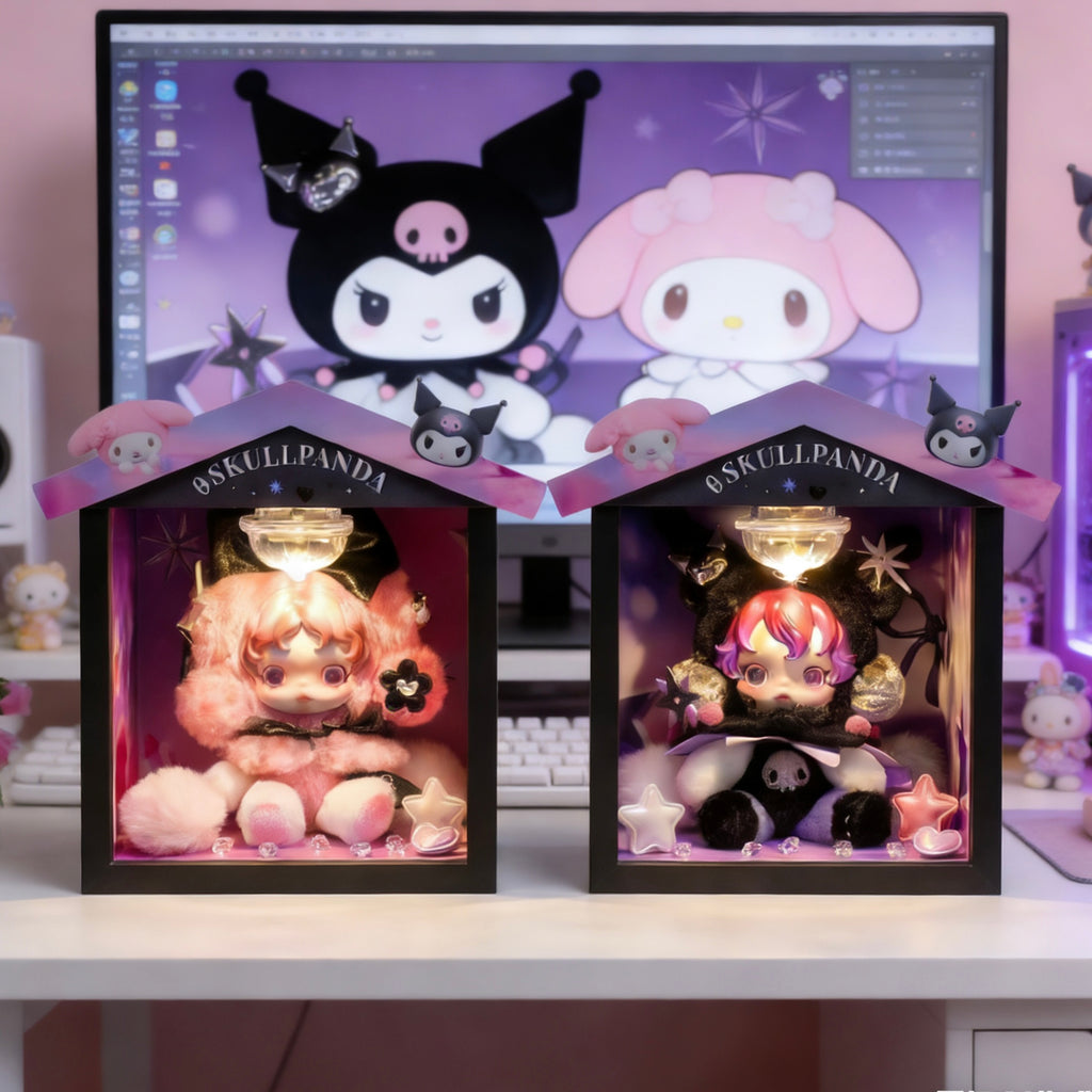 Doll Display Sweet Wooden House for Kuromi and Melody (with lights)