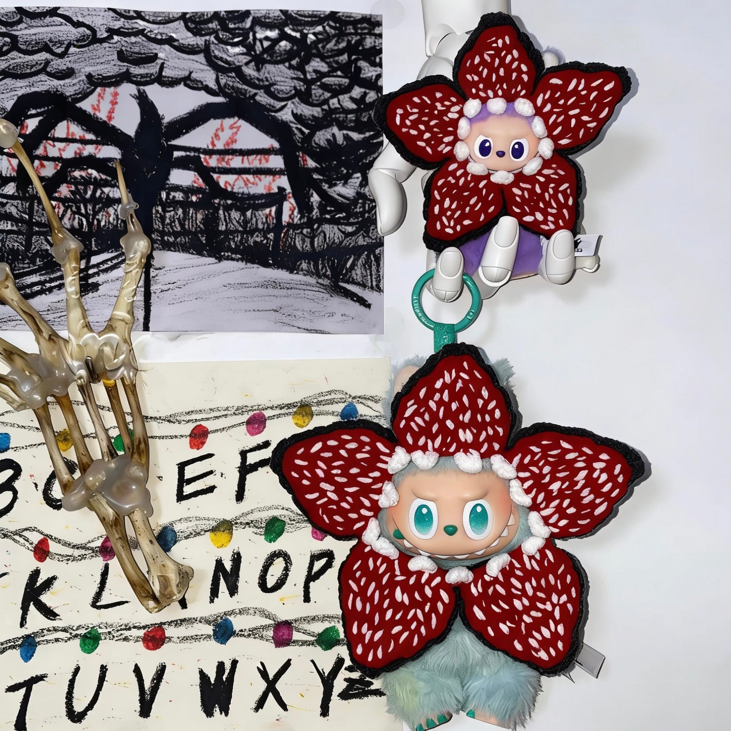 Handcrafted Clothes Stranger Things Demogorgon headpiece and the RUN alphabet light wall