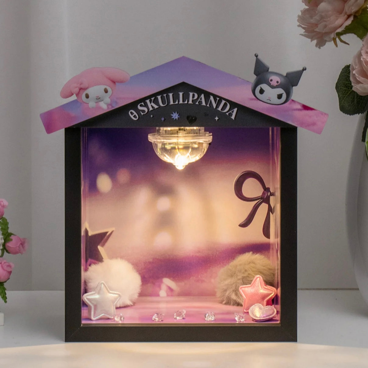 Doll Display Sweet Wooden House for Kuromi and Melody (with lights)